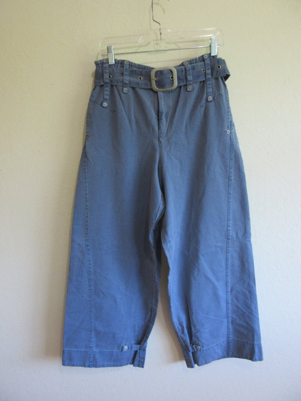 Free People Blue Barrel Wide Leg M Nautical Boho Belted Pants